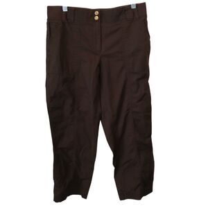Chico's Cargo Pants Womens Size 2 Brown Cropped Zipper Pockets Utility Classic